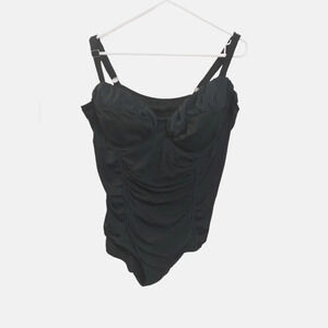 Catherine's black one piece swimsuit ruched padded bust support adjustable 26W
